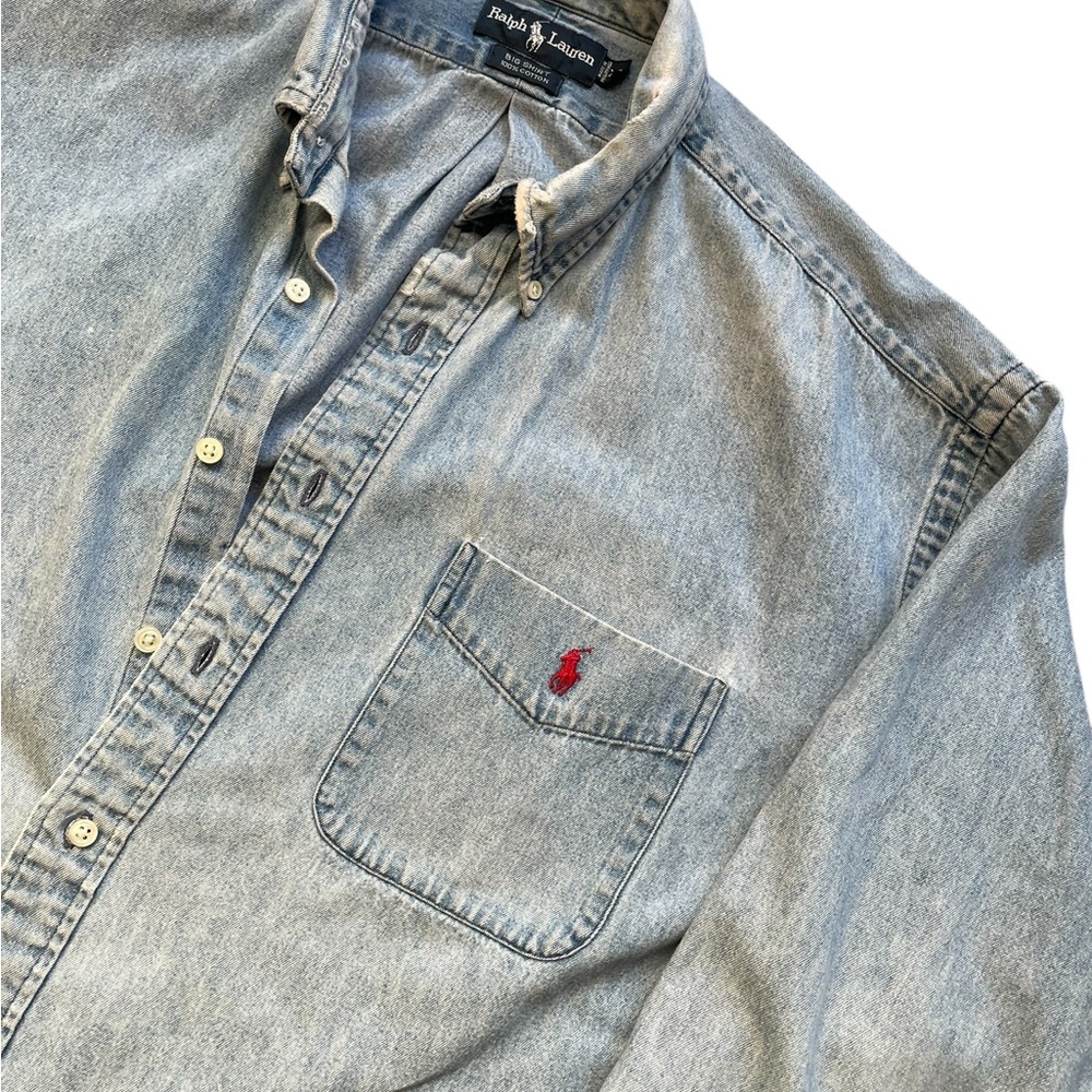 Polo Ralph Lauren Men’s Button Down Sz XL Denim Distressed Big Shirt GUC